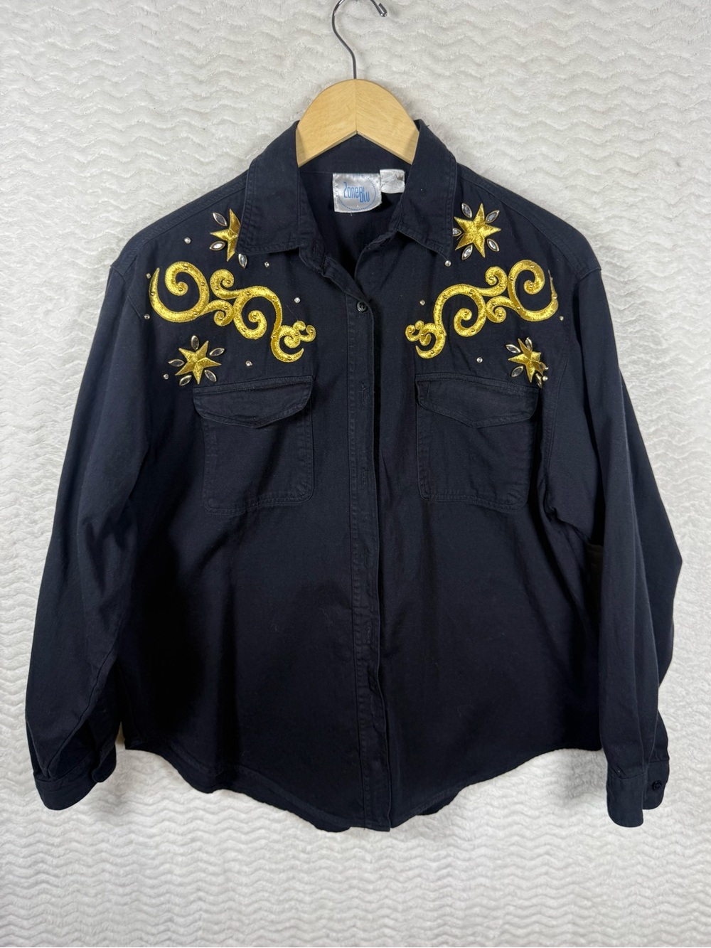 Lone Blu Embellished Black Western Shirt with Gold Accents